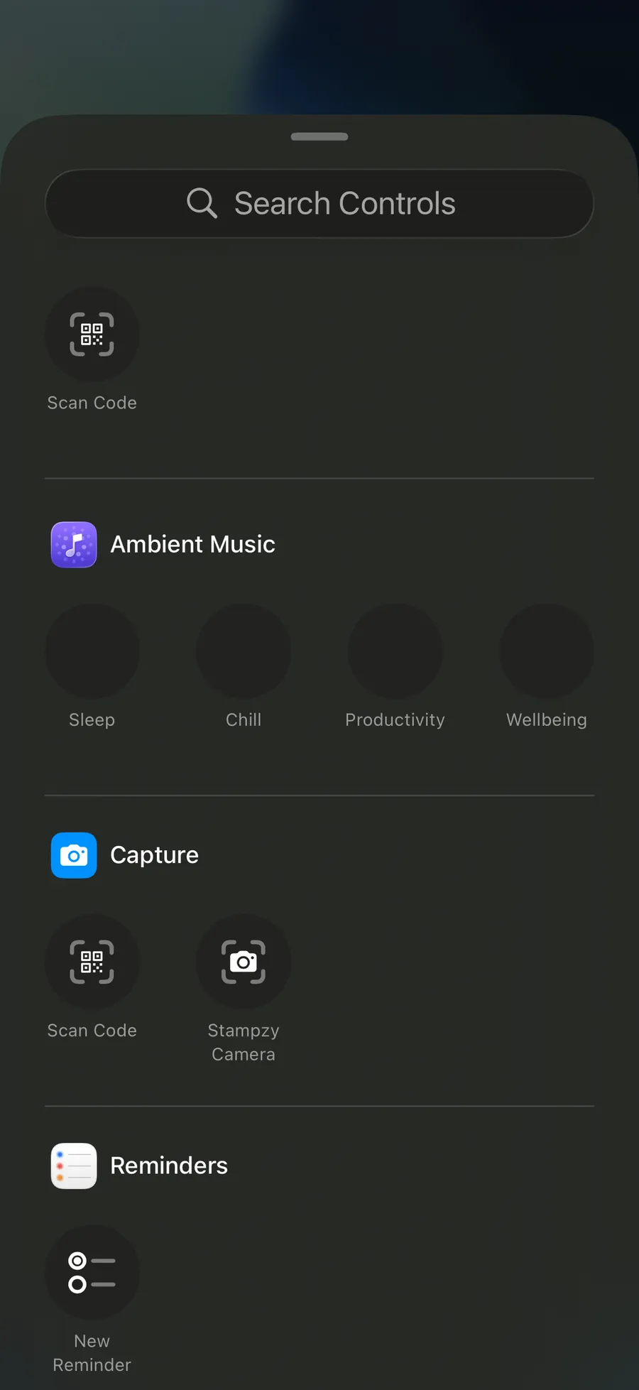 Nút Stampzy Camera trong mục Chụp của Trung tâm điều khiển iOS
